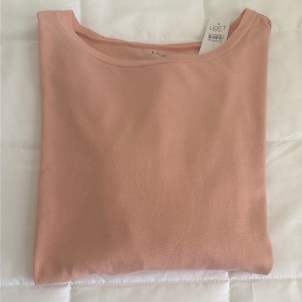 NWT LOFT Blush Pink Tee long sleeve L length 25‎ inches